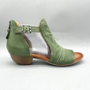 Miz Mooz Womens 38 7 Corra Sandals Shoes Green Leather Ruched‎ Low Heels Boho